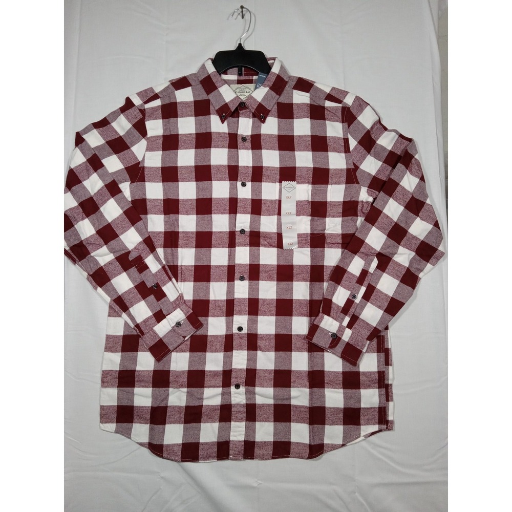 St John's Bay Big And Tall Super Soft Burgundy And White 2XLT Flannel Shirt Men